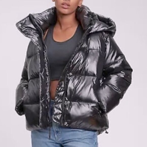 Gap NEW Shiny Puffer Jacket Hood Oversized Pockets Synthetic Cozy Parka Warm L - Picture 12 of 16